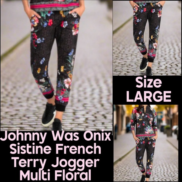 Johnny Was Pants - NWT Johnny Was Onix Sistine French Terry Jogger Multi Floral Size Large